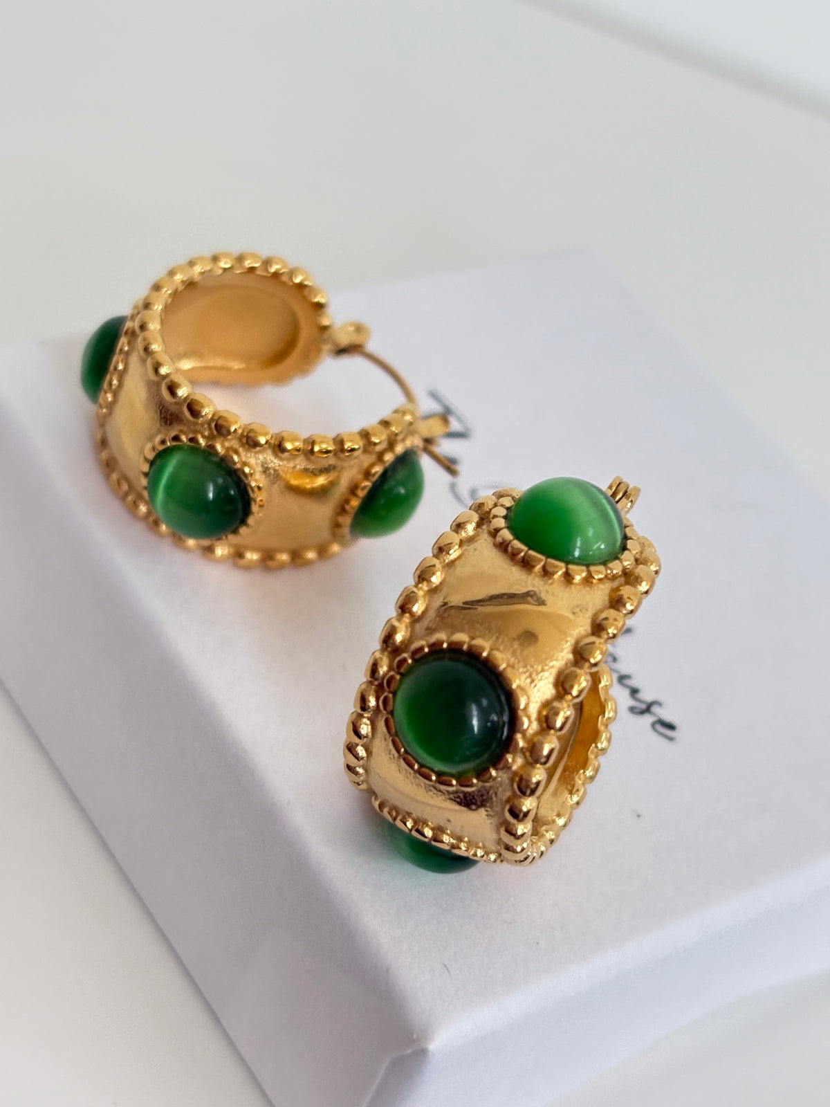 Jayne - Gold Green Hoop Earring