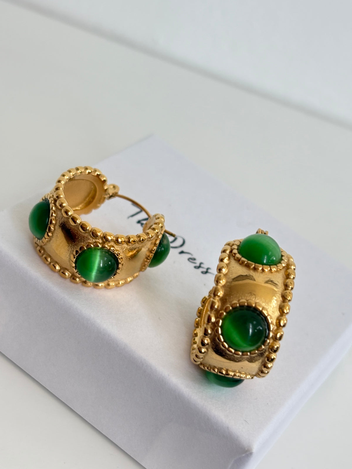 Jayne - Gold Green Hoop Earring
