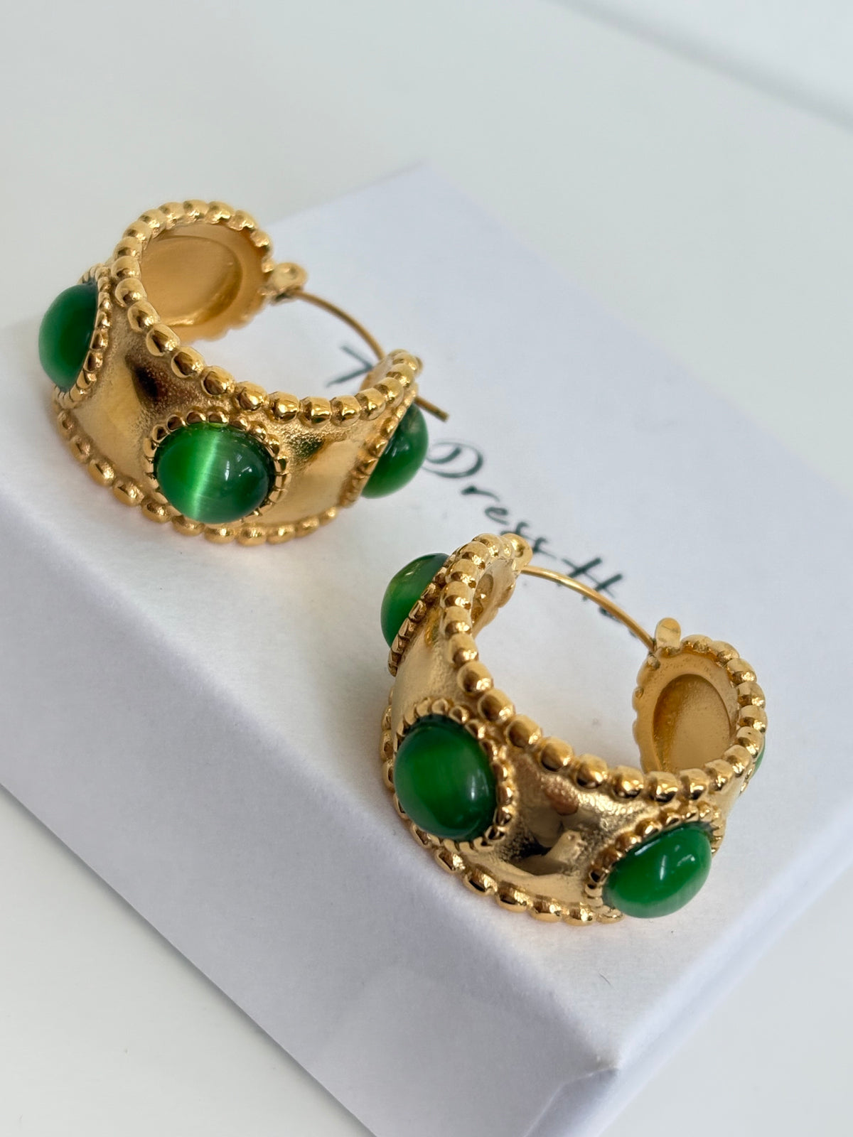 Jayne - Gold Green Hoop Earring