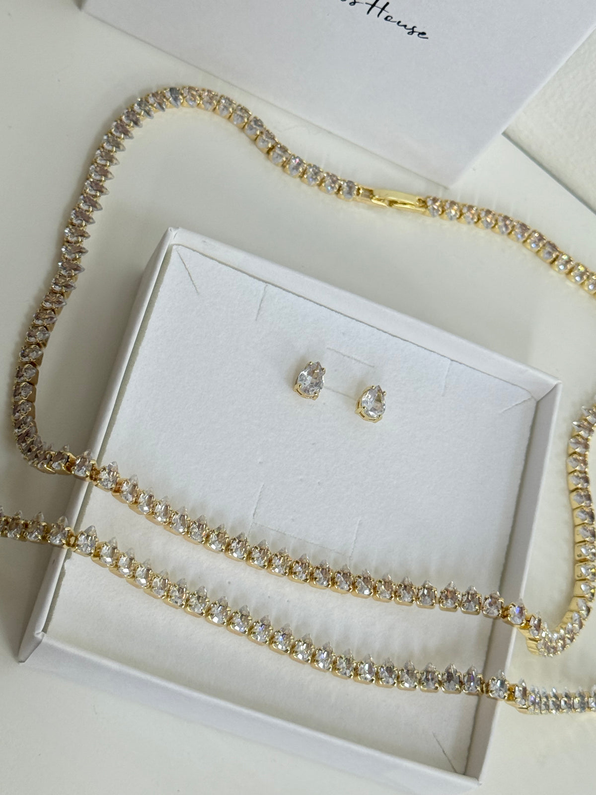 Martha - Gold Diamanté Necklace Earring Bracelet Set