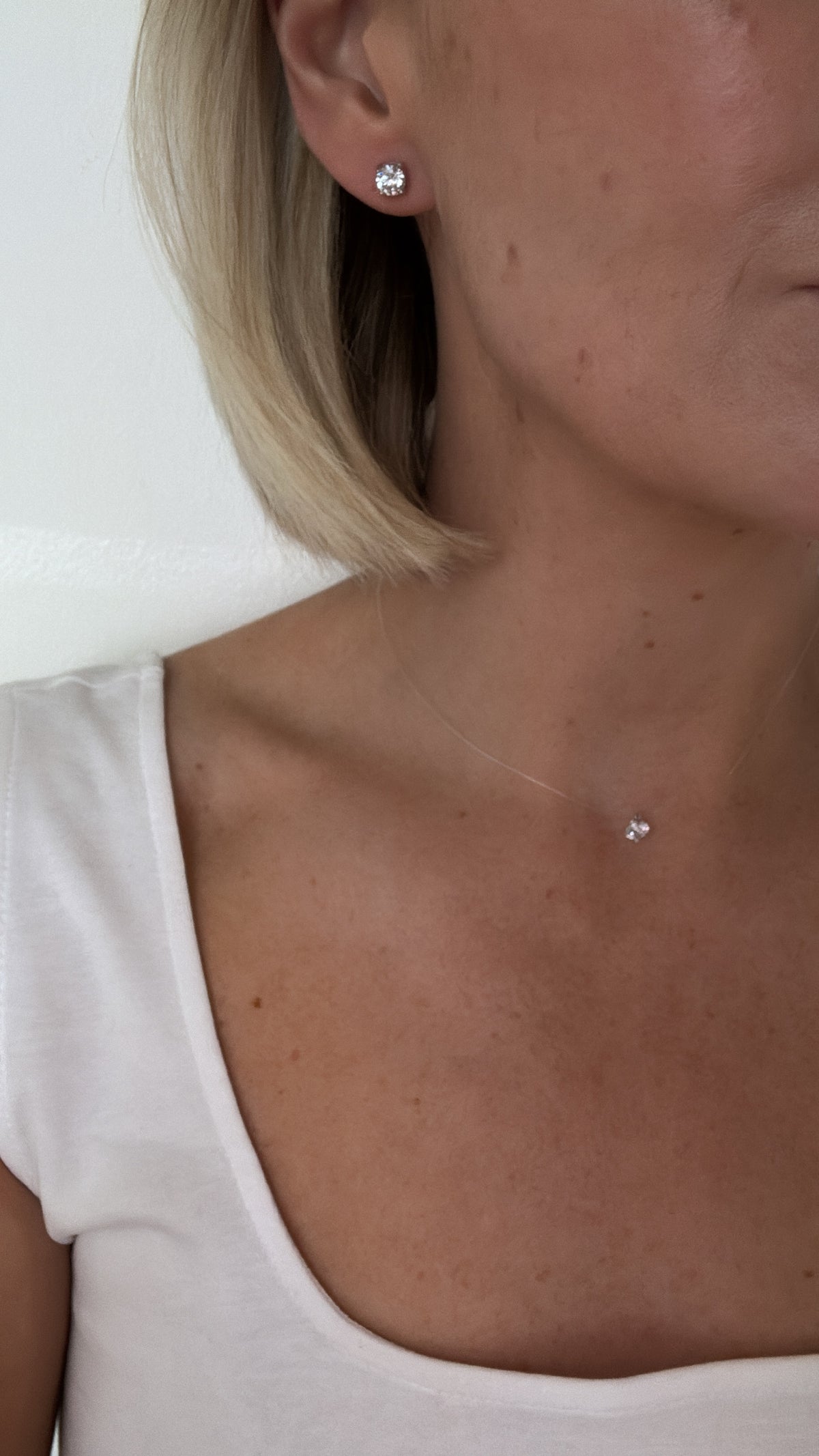 Alex - Silver Floating Diamond Necklace Earring