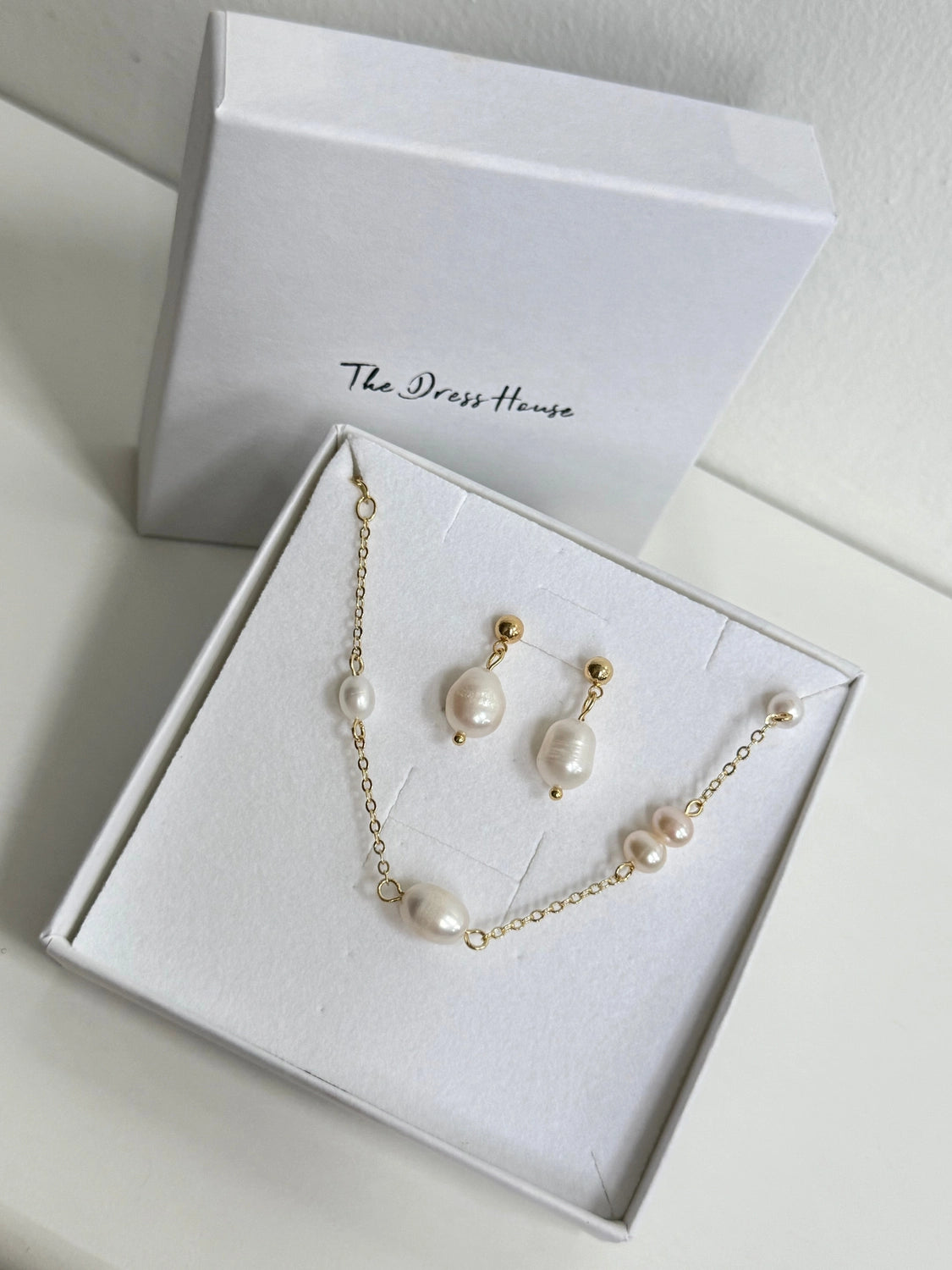 Mae Suzanne - Gold Pearl Bracelet Earring Set