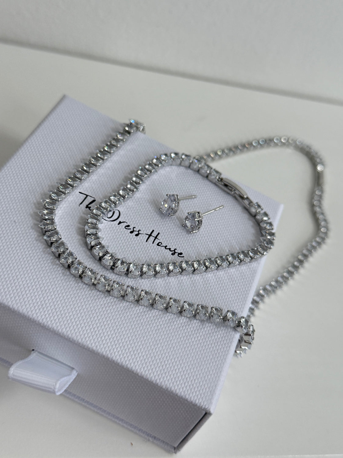 Martha - Silver Tennis Bracelet Necklace Earring Gift Set