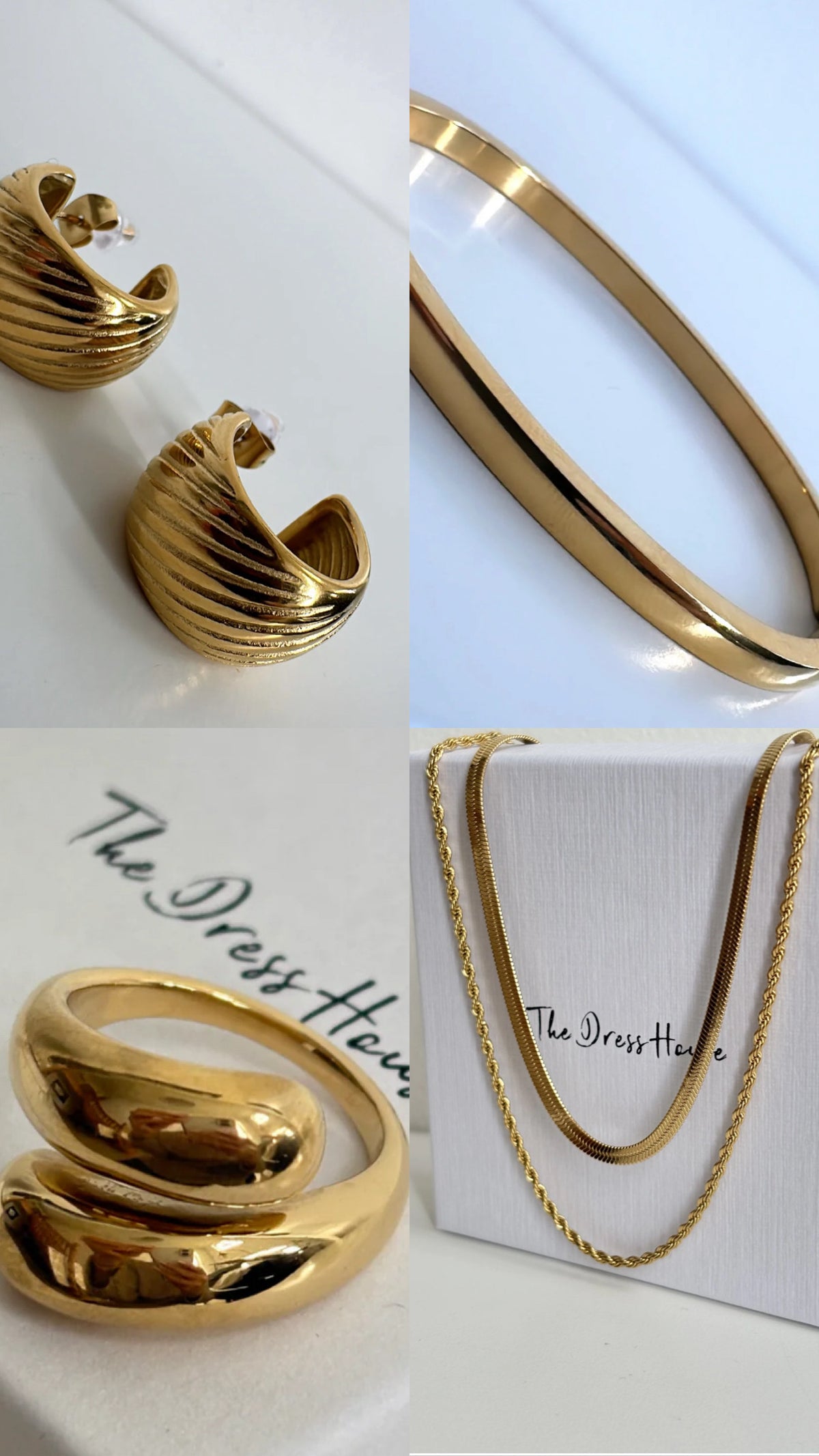 Gold Essentials Set - Bangle Earrings Necklace Ring