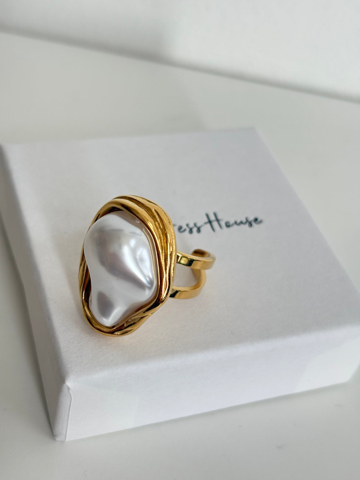 May - Pearl Adjustable Gold Ring