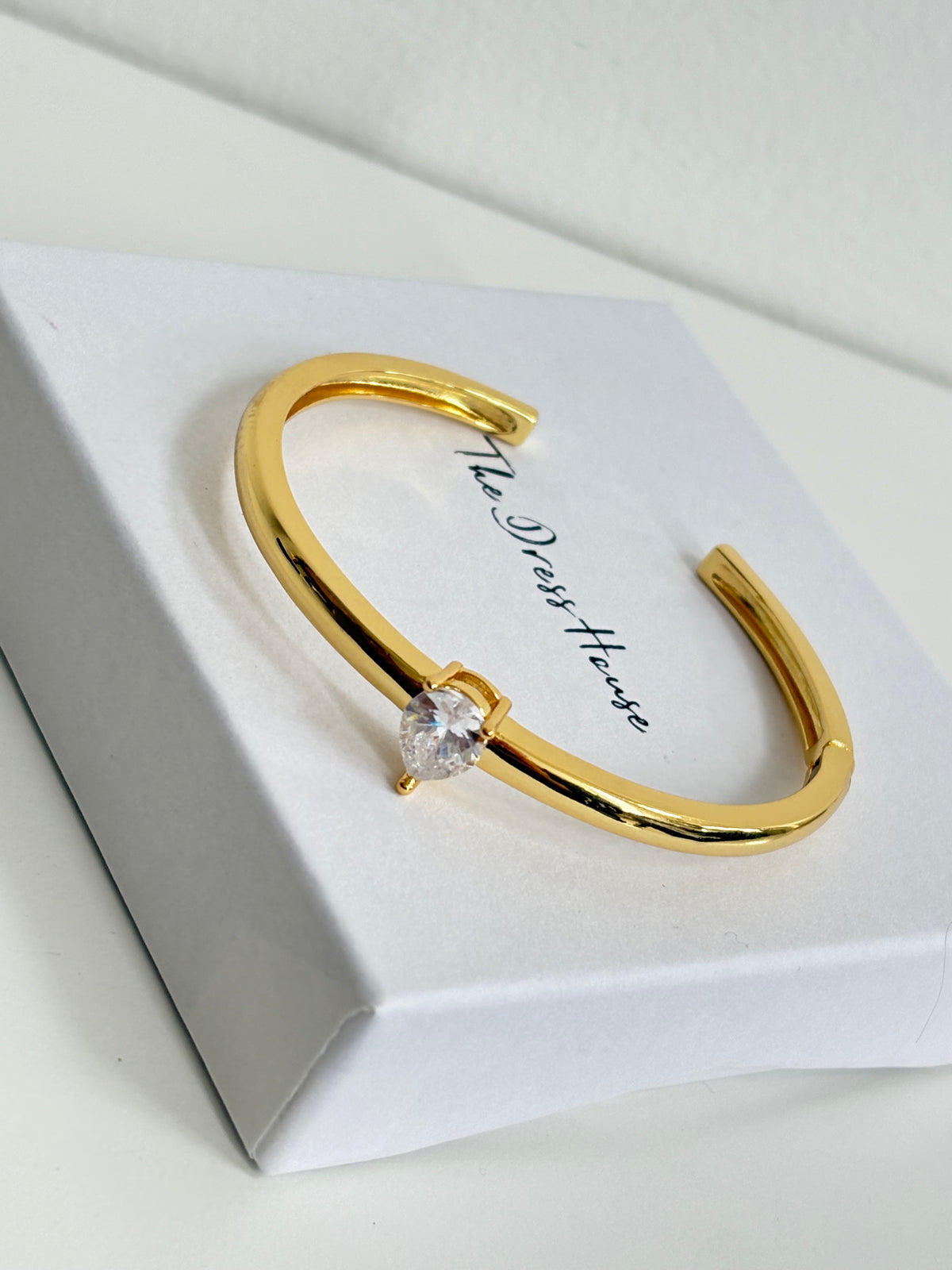 Amelia - Gold Diamanté Stud Bangle Teardrop