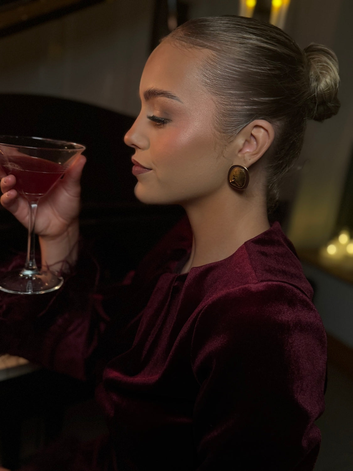 Kera - Burgundy Gold Statement Earring