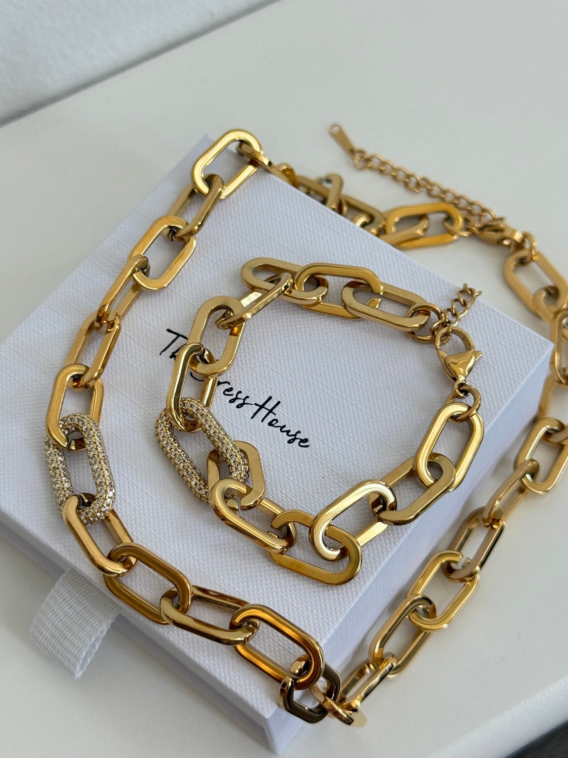 Candice - Gold Link Bracelet Necklace Set