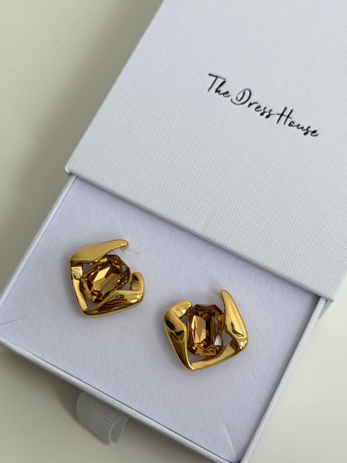 Kalinda - Gold Amber Diamonté Abstract Stud Earring