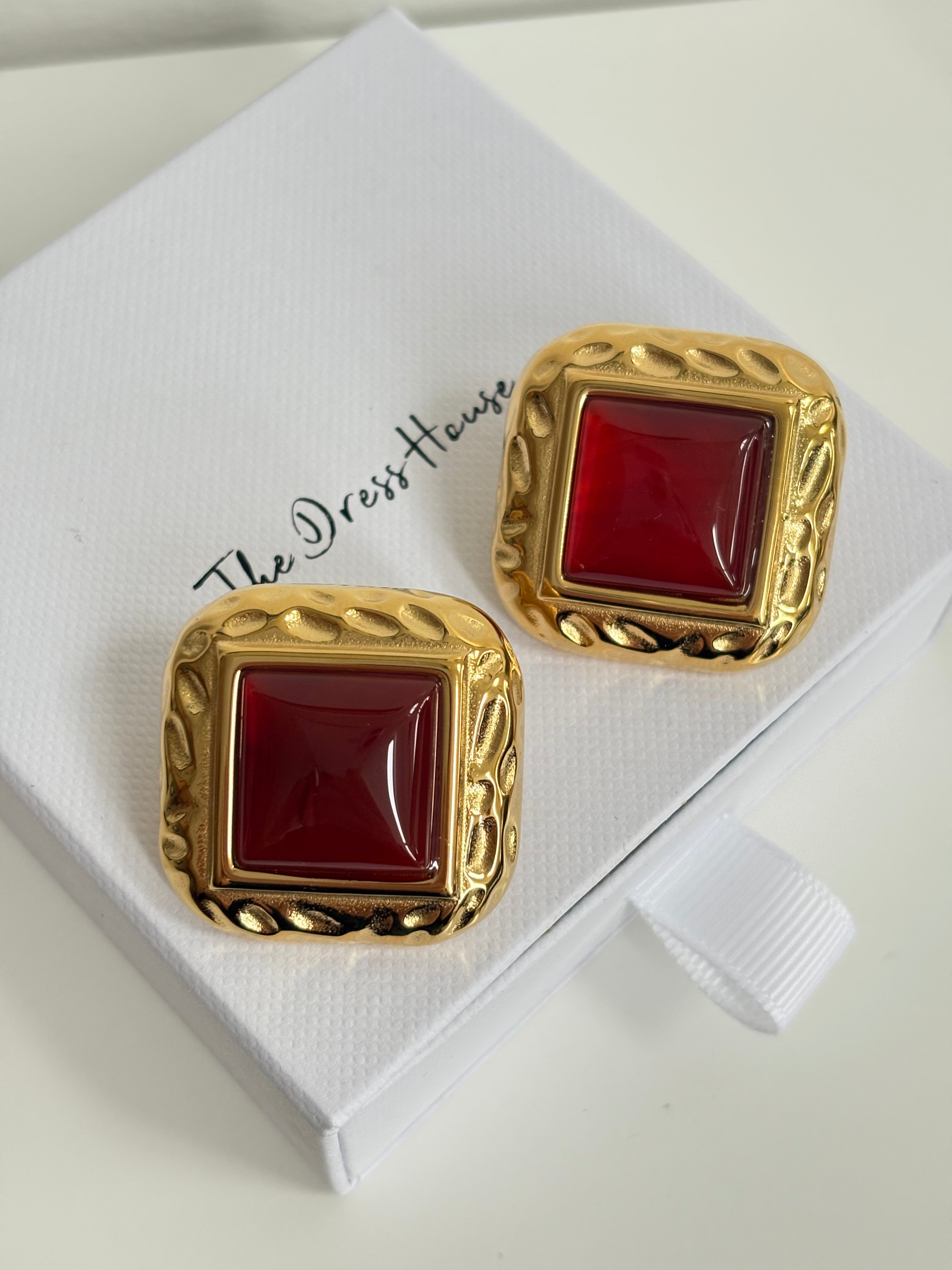 Red statement earrings on sale