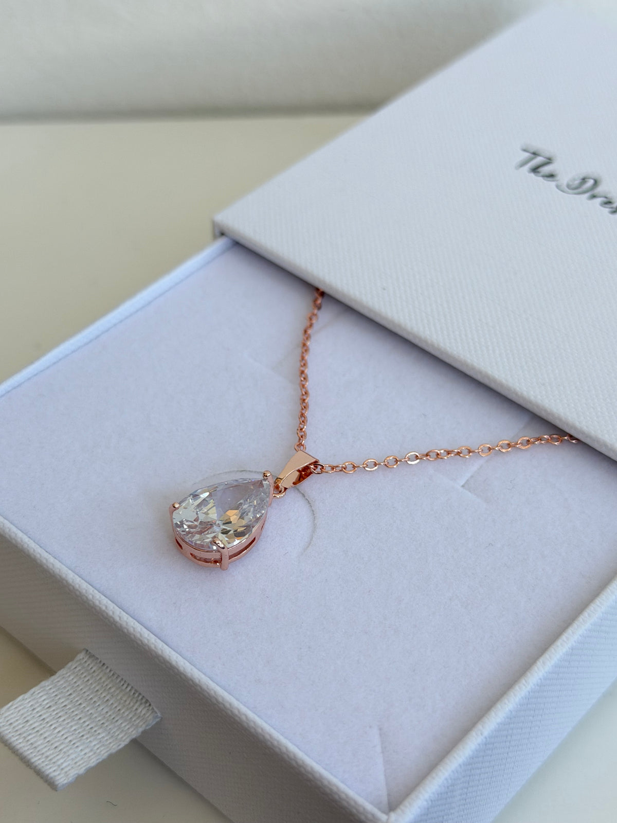 Clara - Rose Gold Diamanté Teardrop Necklace