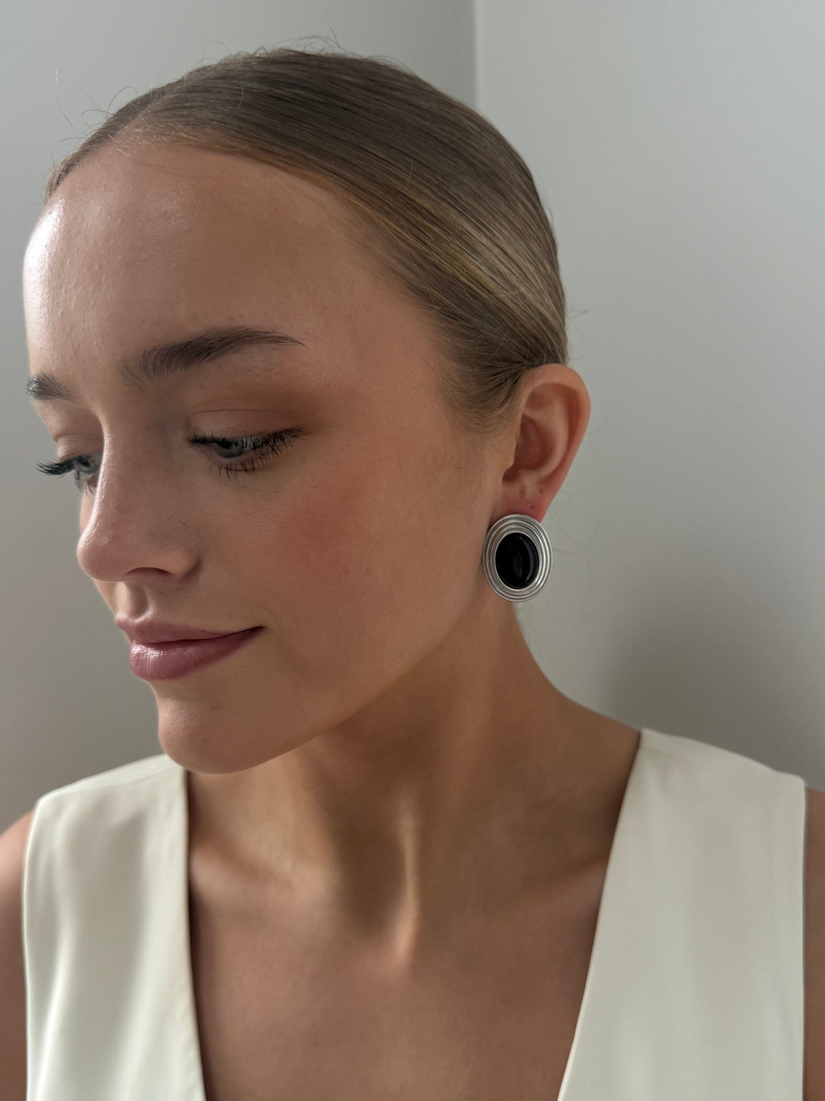 Allie - Silver Black Statement Stud Earring