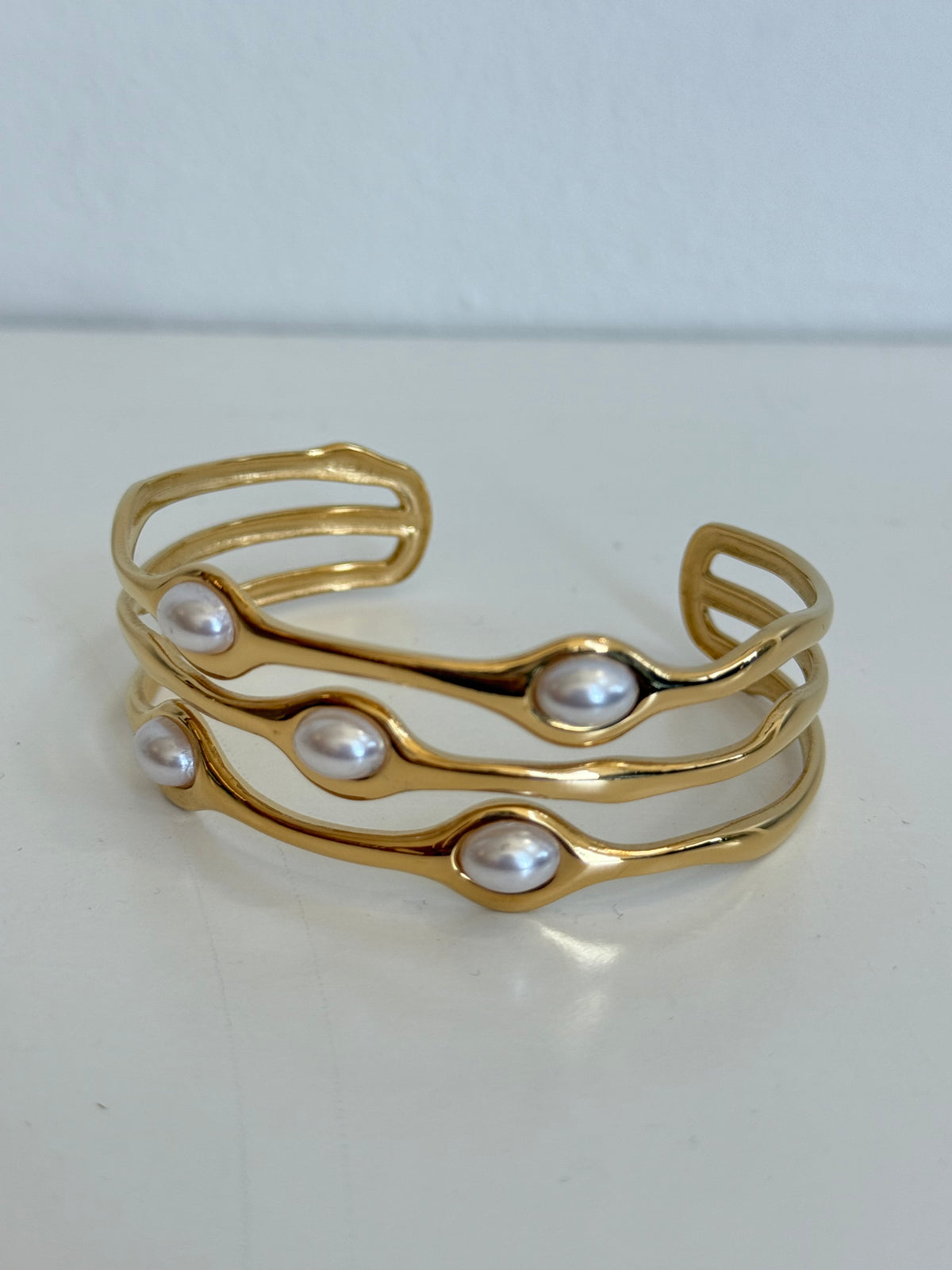 Bethany - Gold Pearl Bangle Cuff
