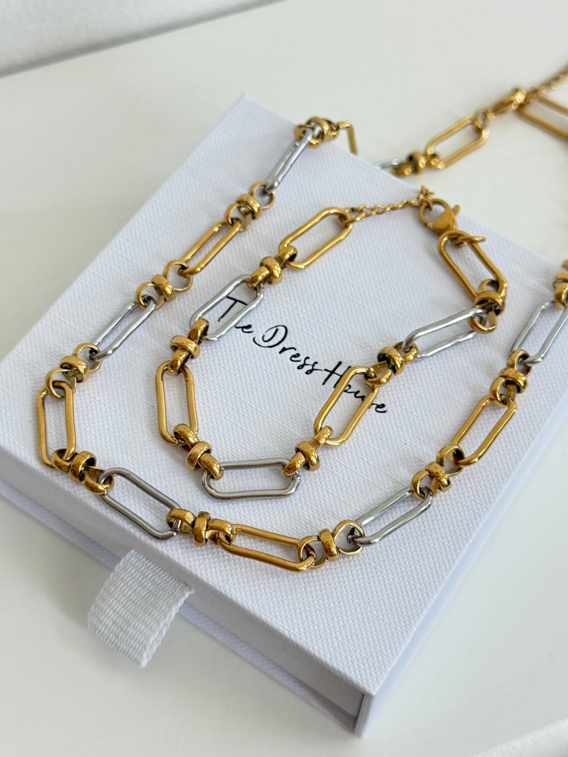 Celeste - Gold Silver Two Tone Bracelet Necklace Set