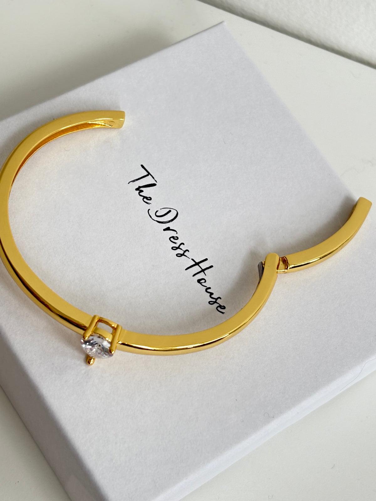 Amelia - Gold Diamanté Stud Bangle Teardrop