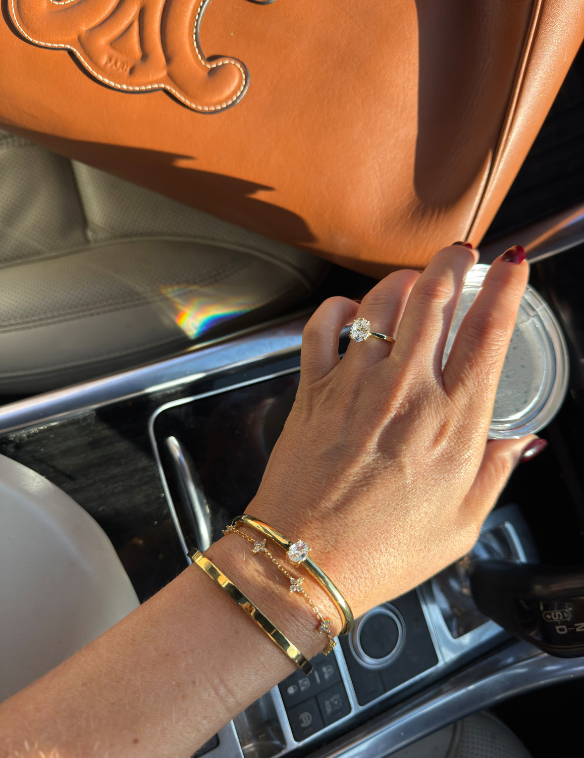 Amelia - Gold Diamanté Stud Bangle Oval