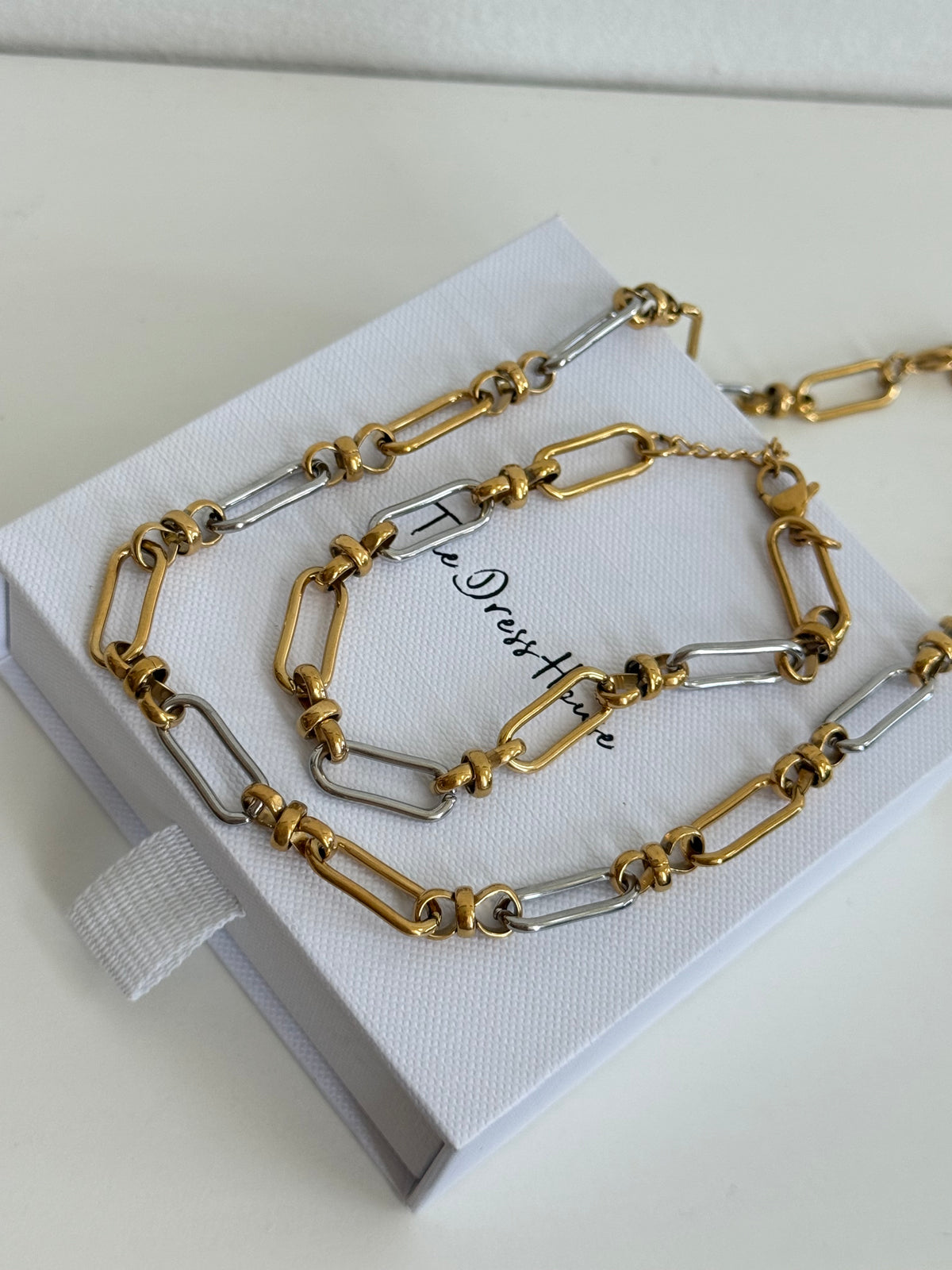 Celeste - Gold Silver Two Tone Bracelet Necklace Set