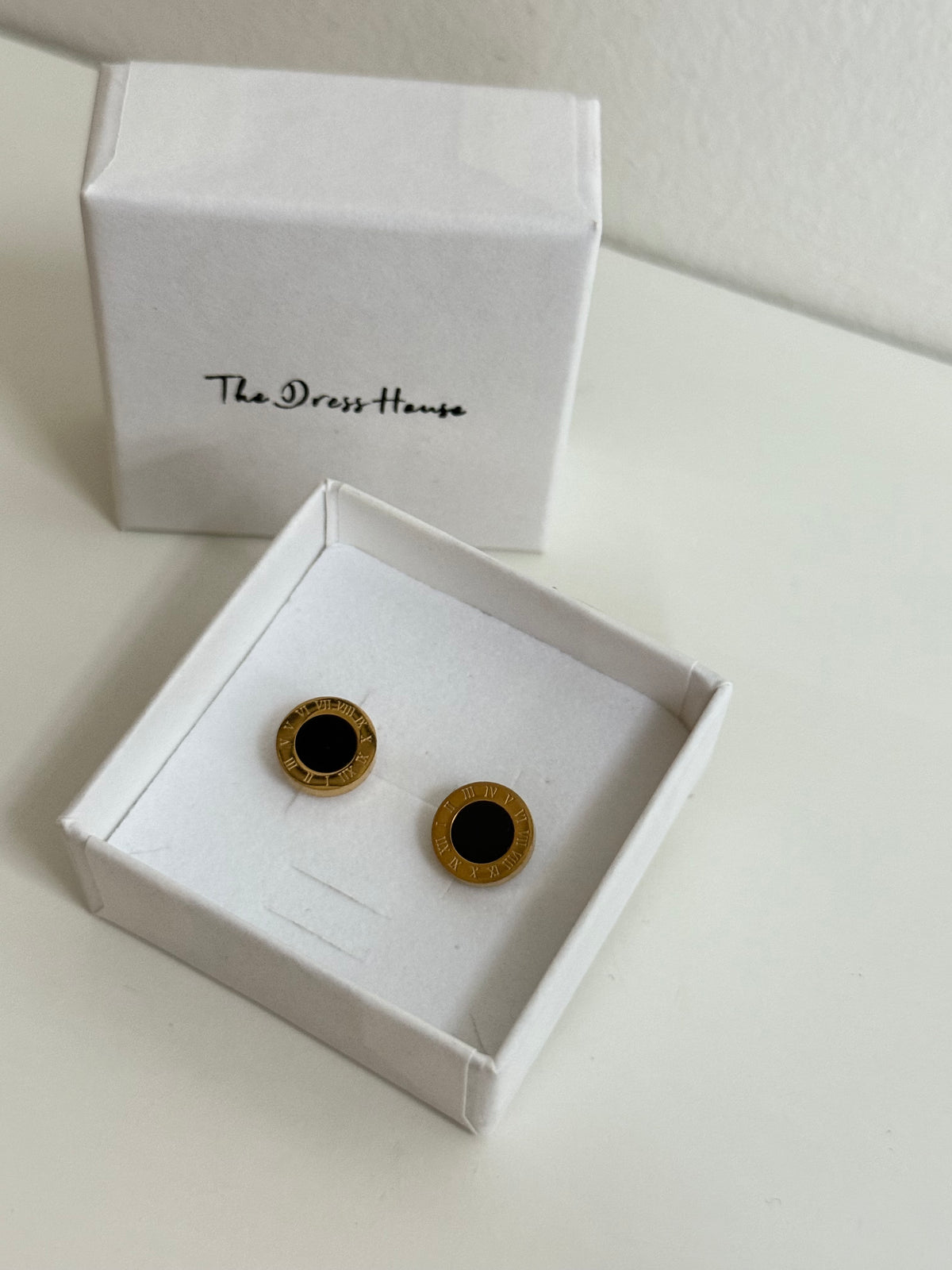 Black Gold Roman Numeral Stud Earring Bracelet Gift Box