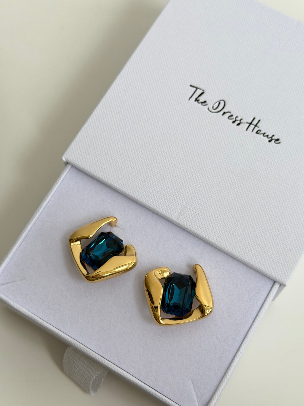 Kalinda - Gold Navy Diamonté Abstract Stud Earring