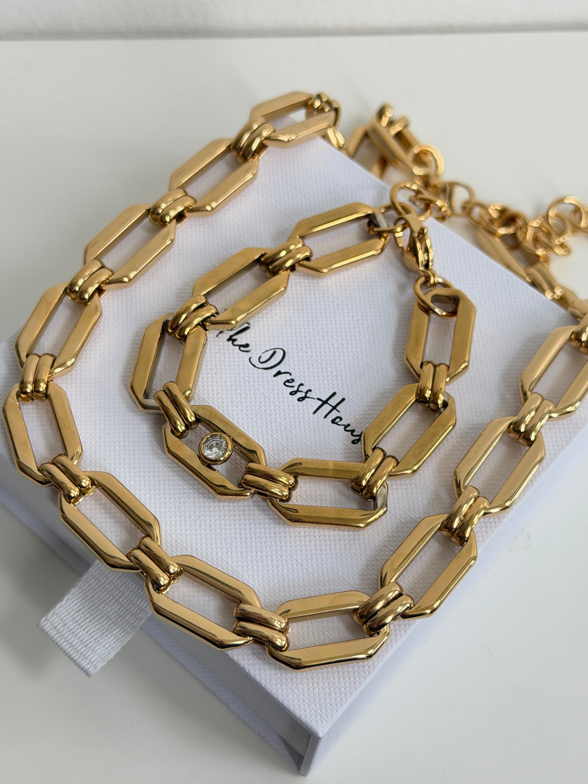 Kacie - Chunky Gold Necklace Bracelet Set