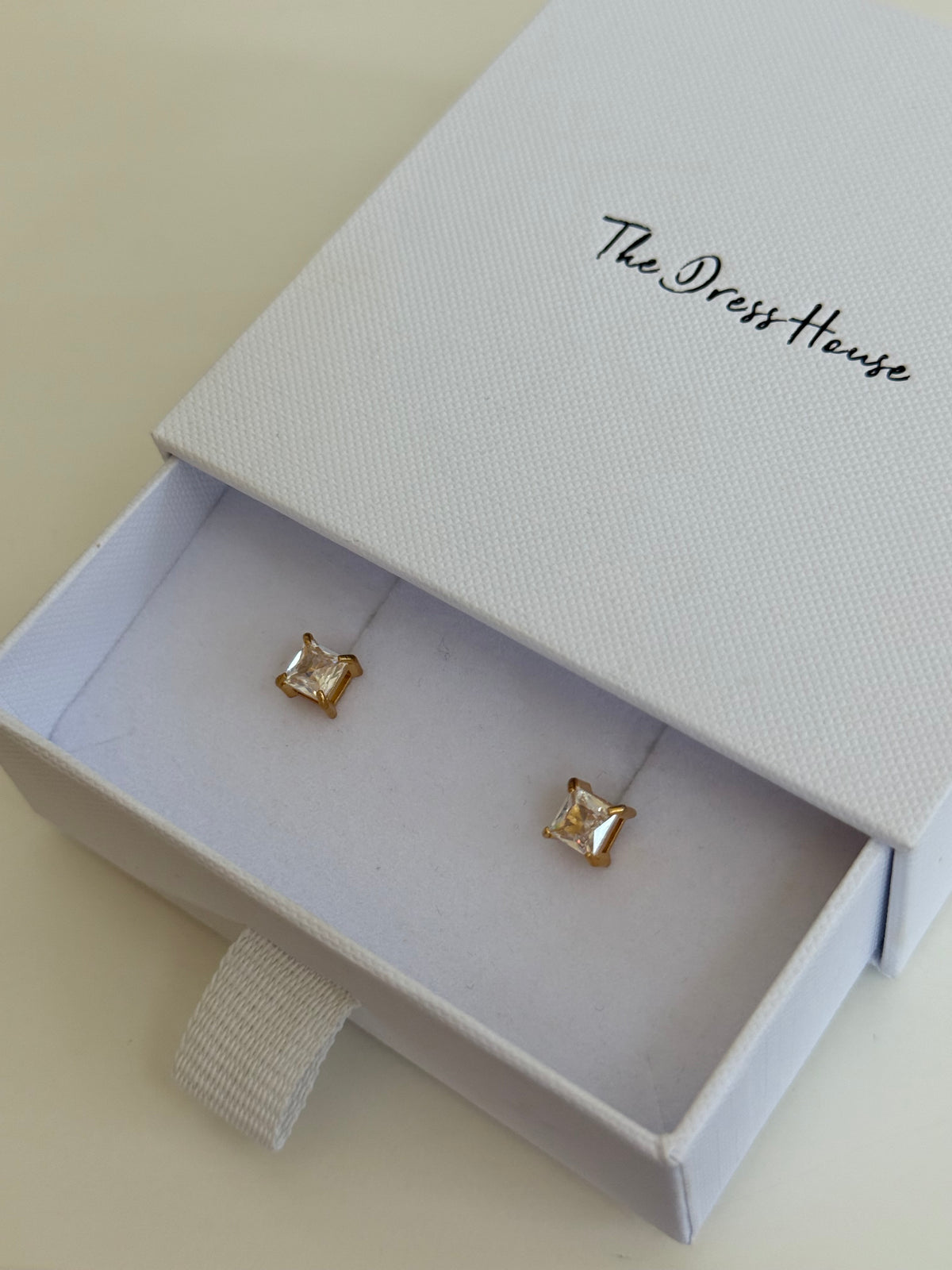 Cerise - Gold Square Diamond Stud Earring
