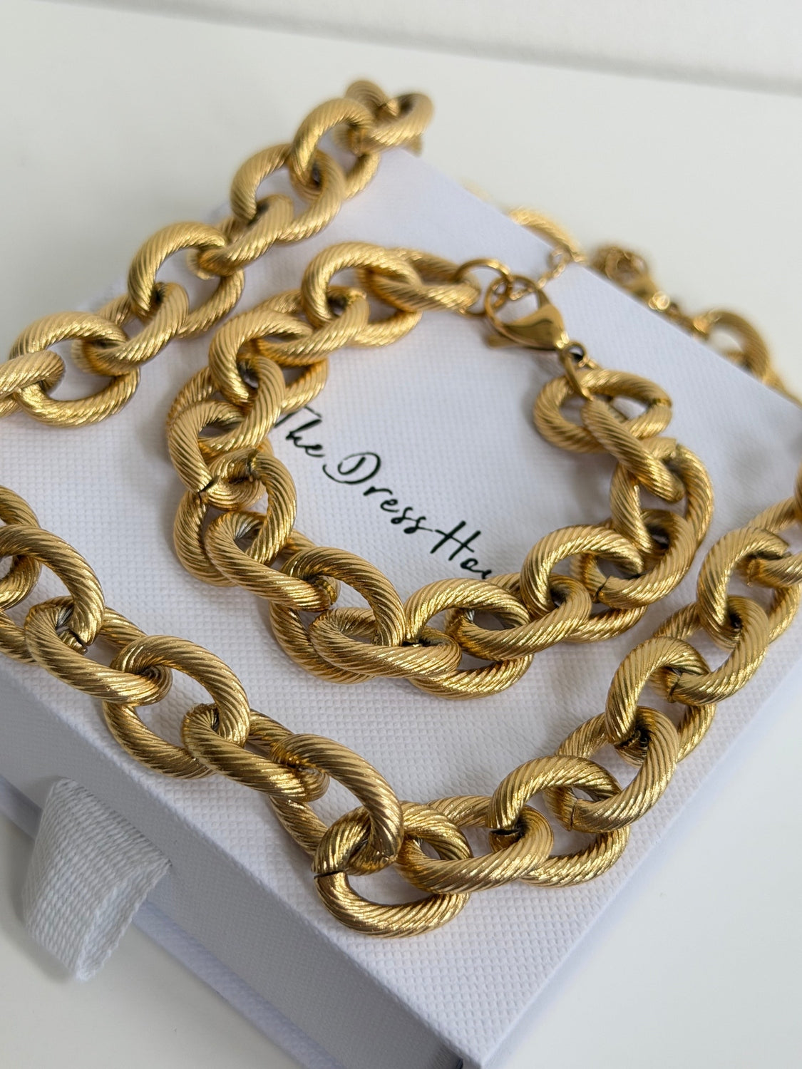 Zaria - Gold Textured Chunky Chain Necklace & Bracelet Set