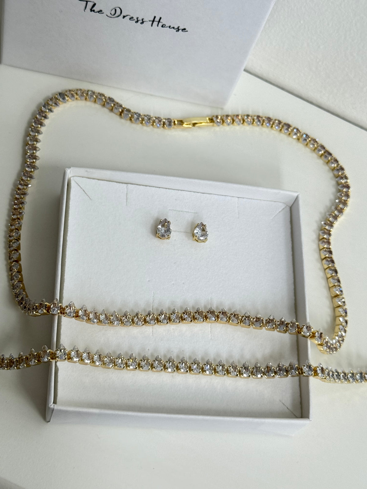Martha - Gold Diamanté Necklace Earring Bracelet Set