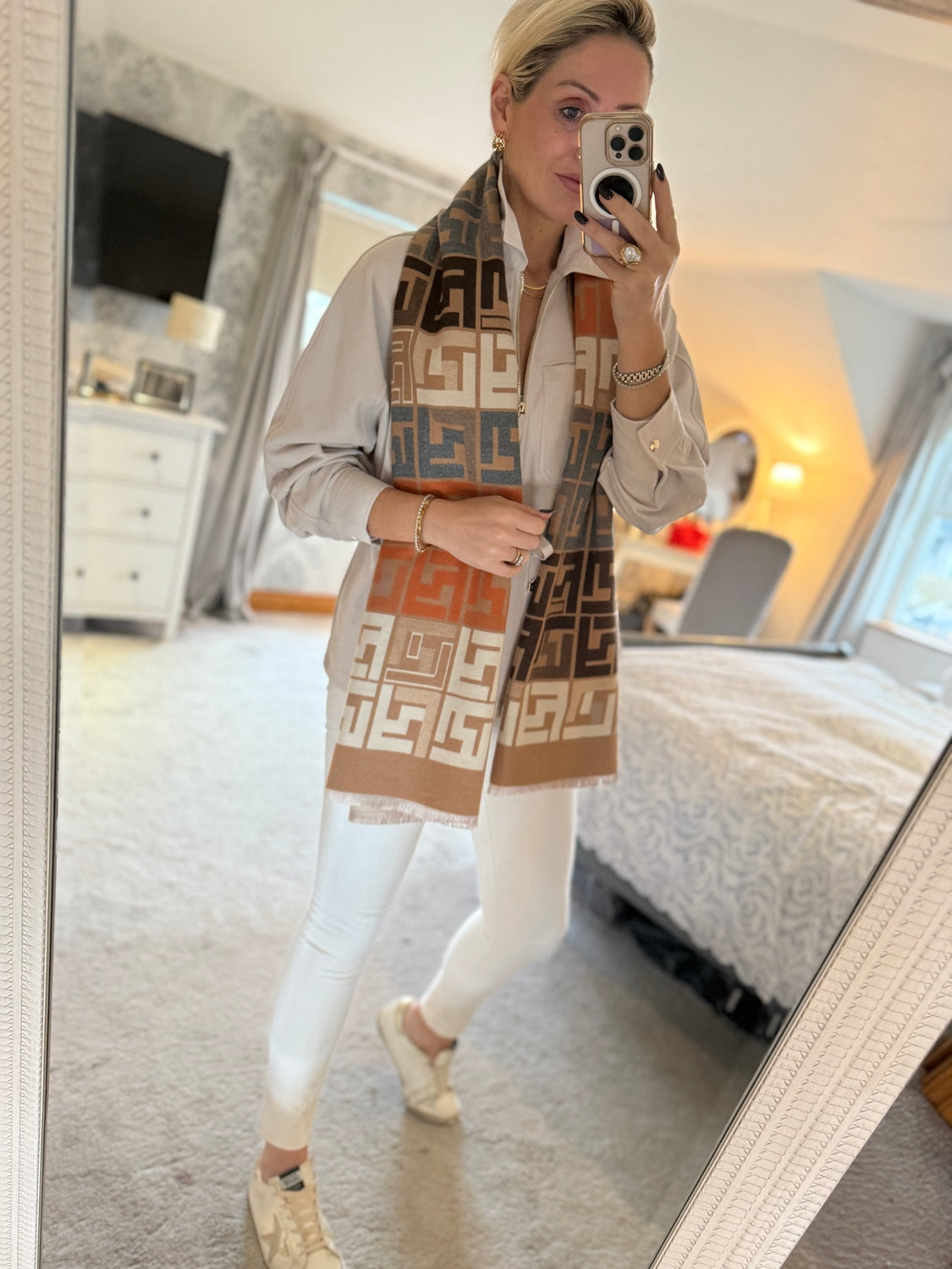 Luxury Brown Tan Orange Scarf