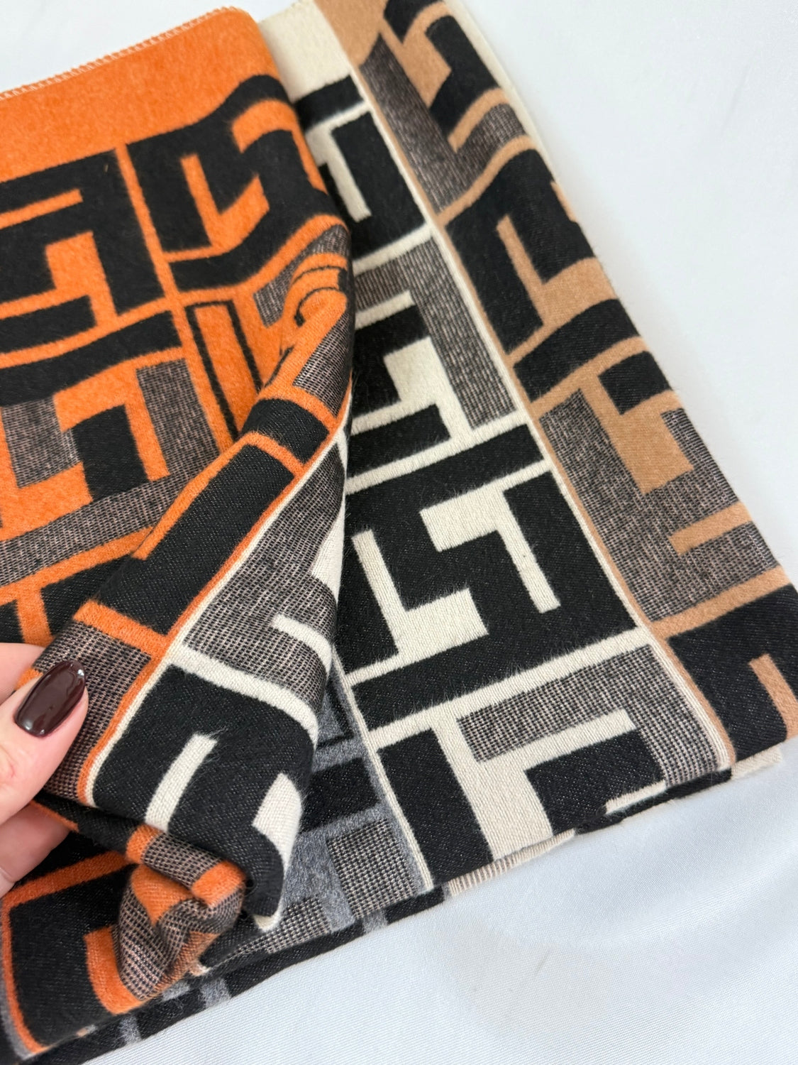 Luxury Orange Black Brown Scarf