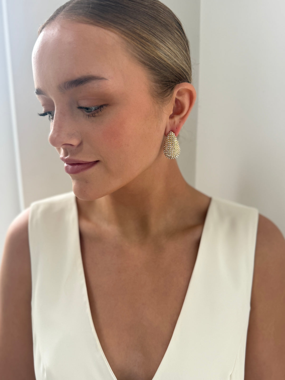 Maria - Large Diamanté Gold Earring