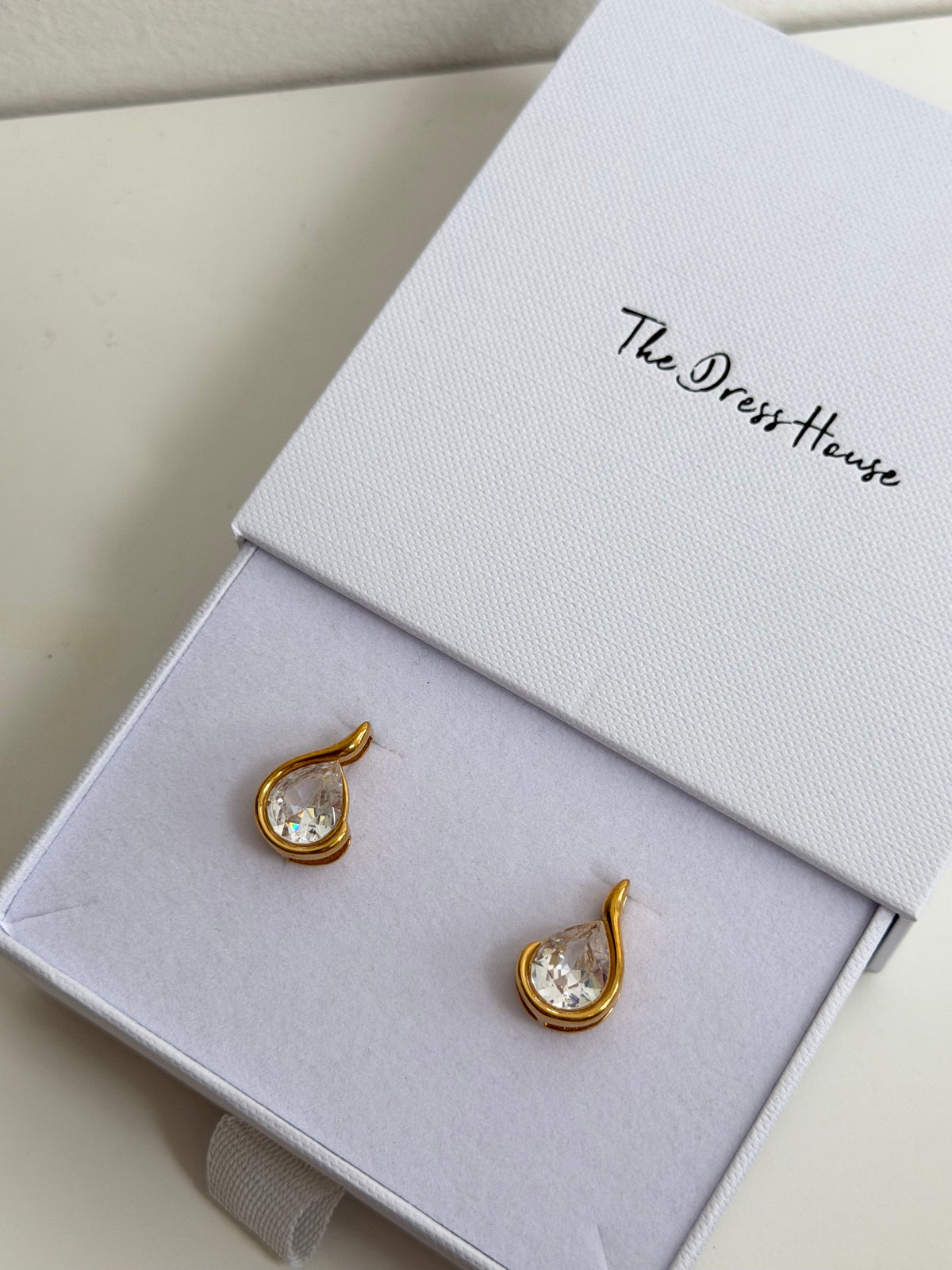Cara - Gold Teardrop Diamanté Stud Earring