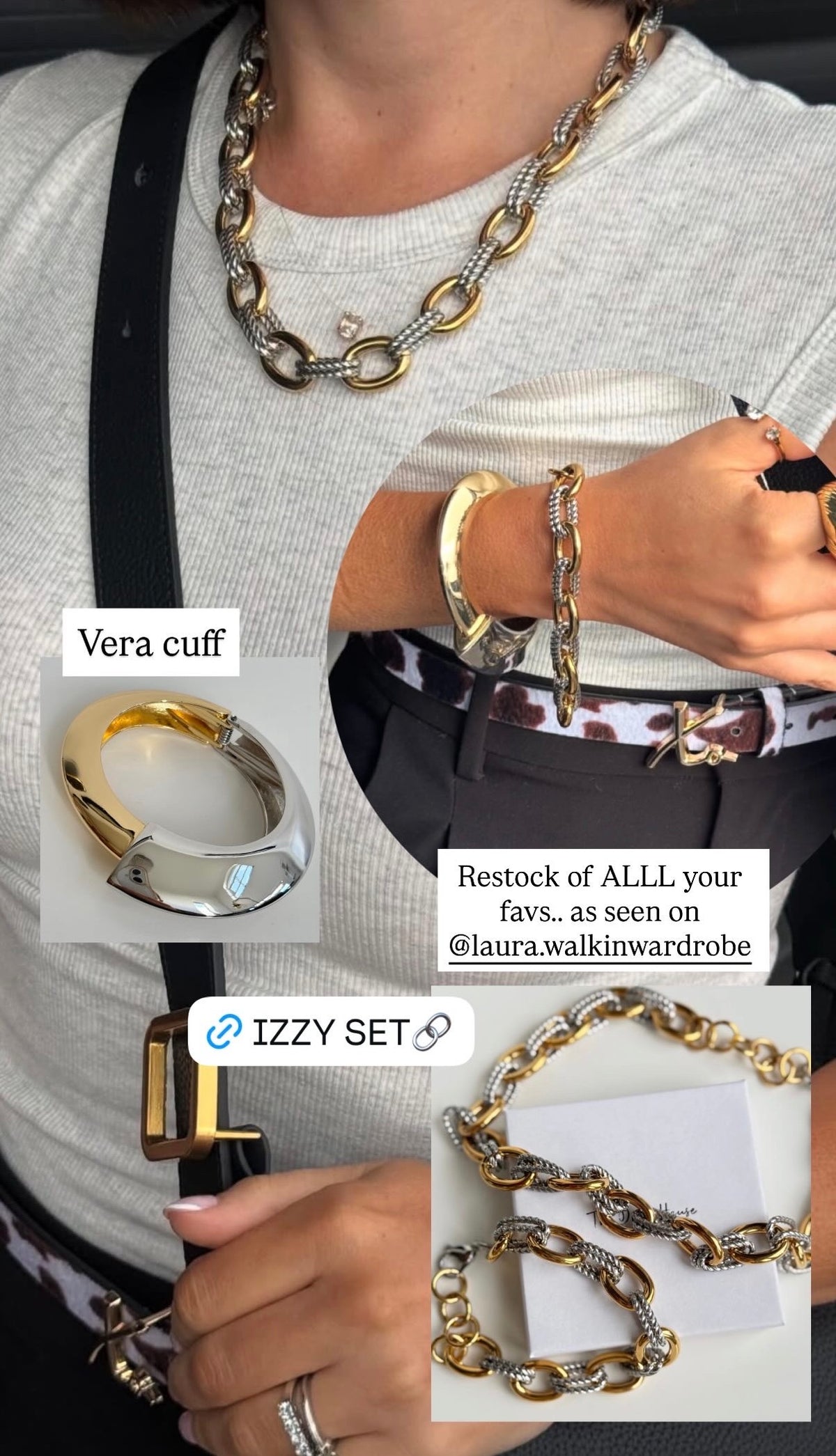 Izzy - Gold Silver Chunky Bracelet Necklace Set