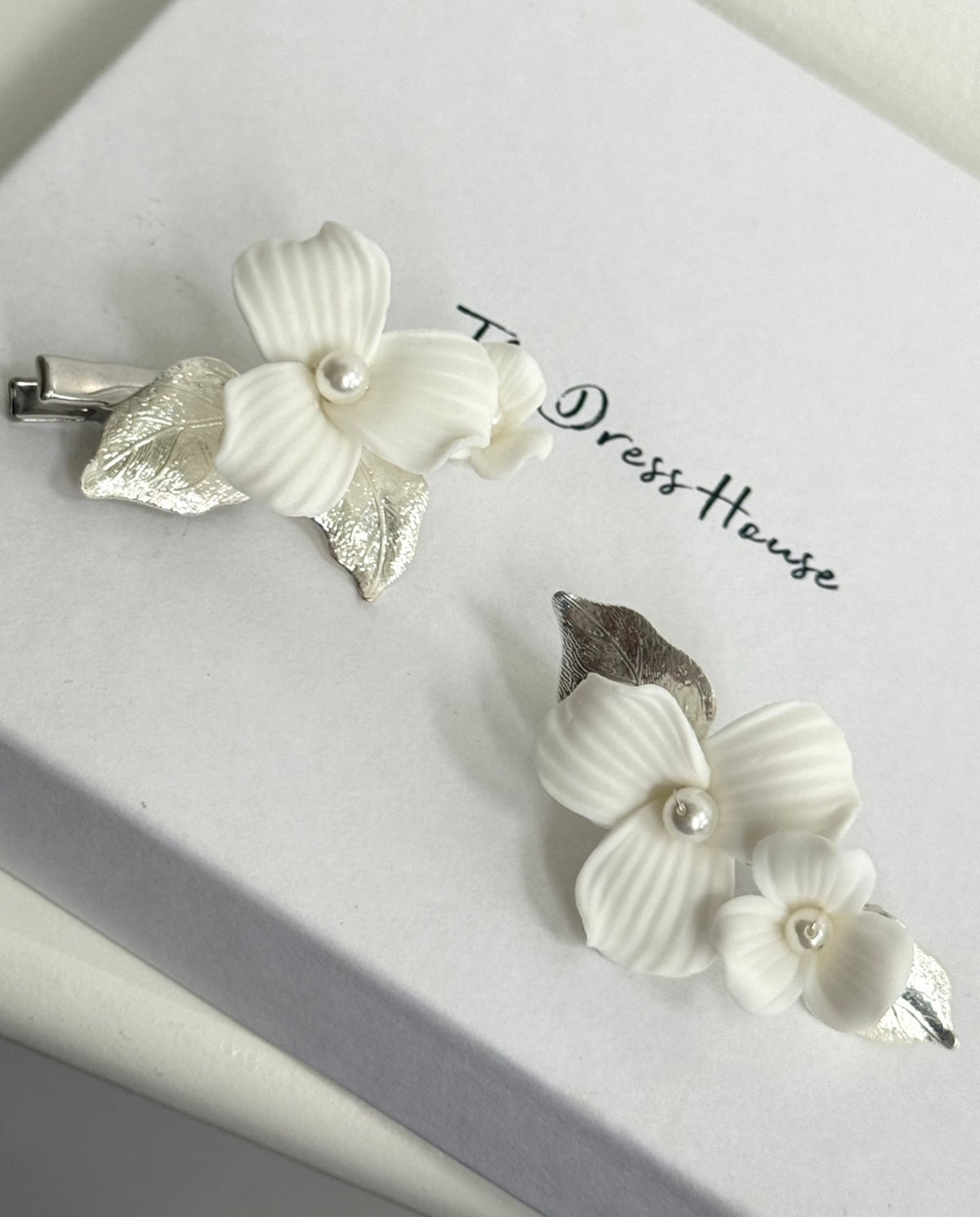 Flora - Silver Ceramic Hair bridal Pins (Pair)