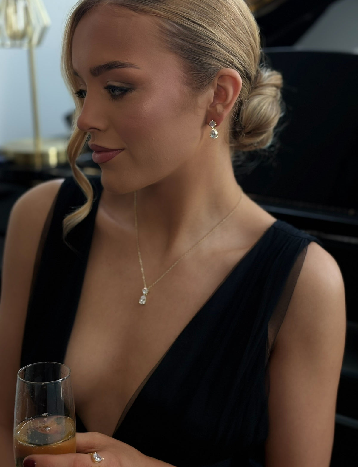 Isobel - Gold Diamonte Earring Necklace Set
