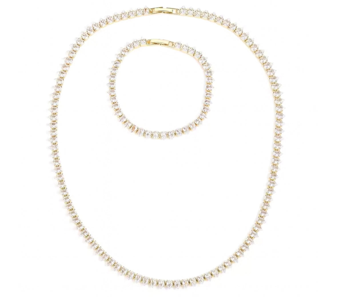 Martha - Gold Diamanté Necklace Earring Bracelet Set