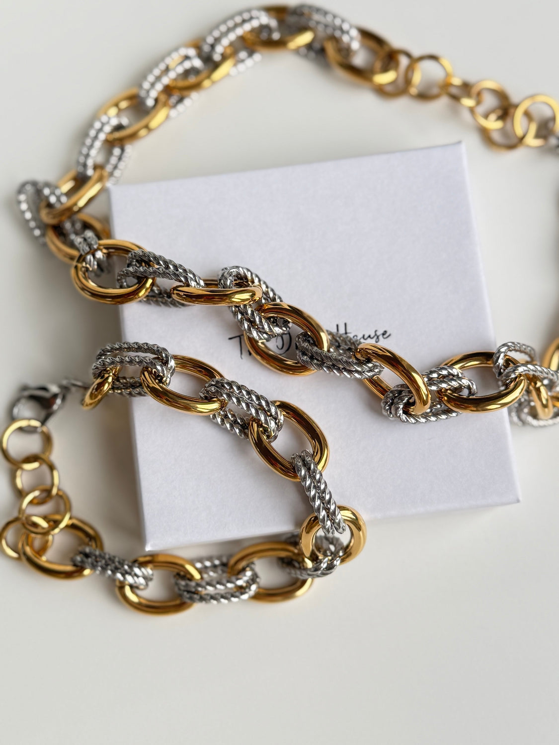 Izzy - Gold Silver Chunky Bracelet Necklace Set