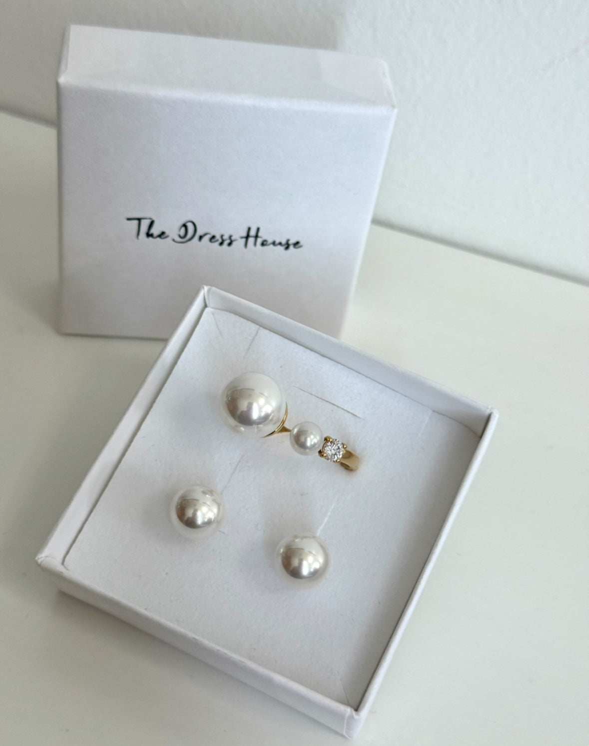 Adele May - Gold Pearl Ring Earring Gift Set