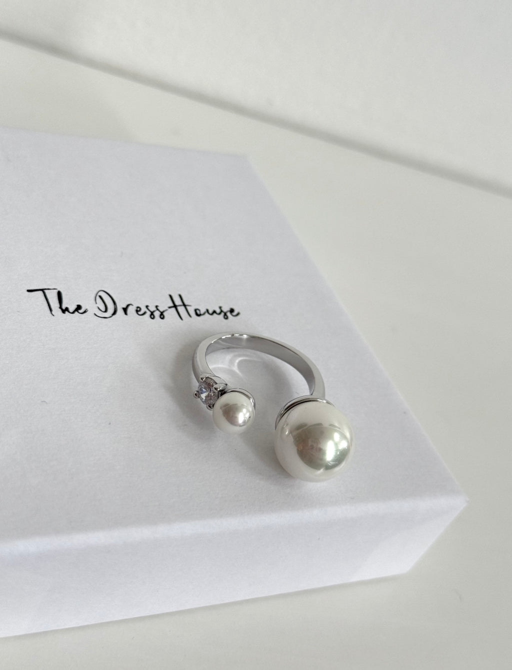 Adele - Silver Pearl Adjustable Ring – The Dress House