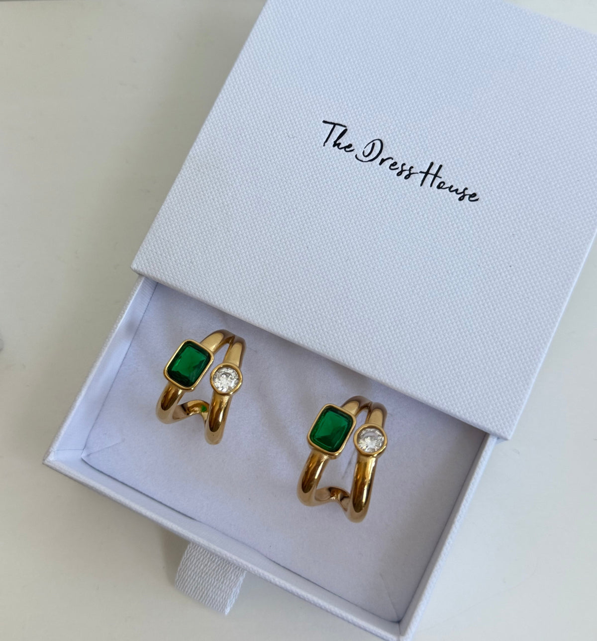 Riva - Gold Green Hoop Earring