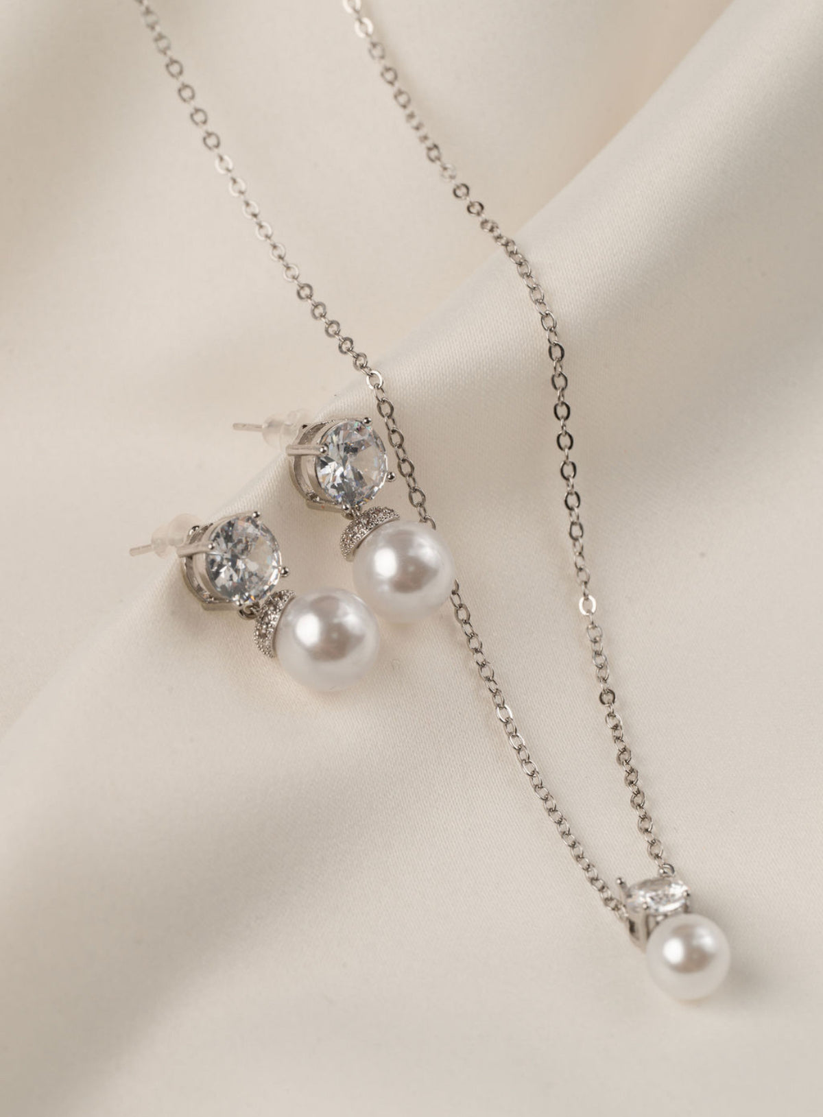 Anya Alice - Silver Pearl Earring Necklace Gift Set