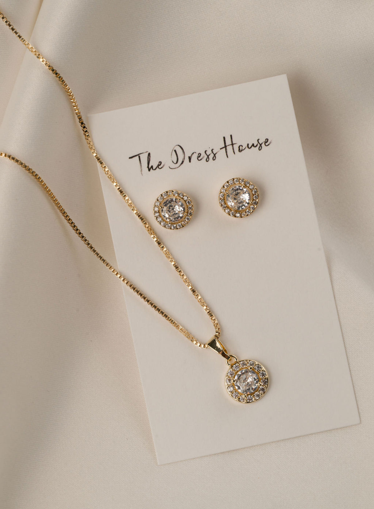 Dora - Gold Diamanté Necklace Earring Set