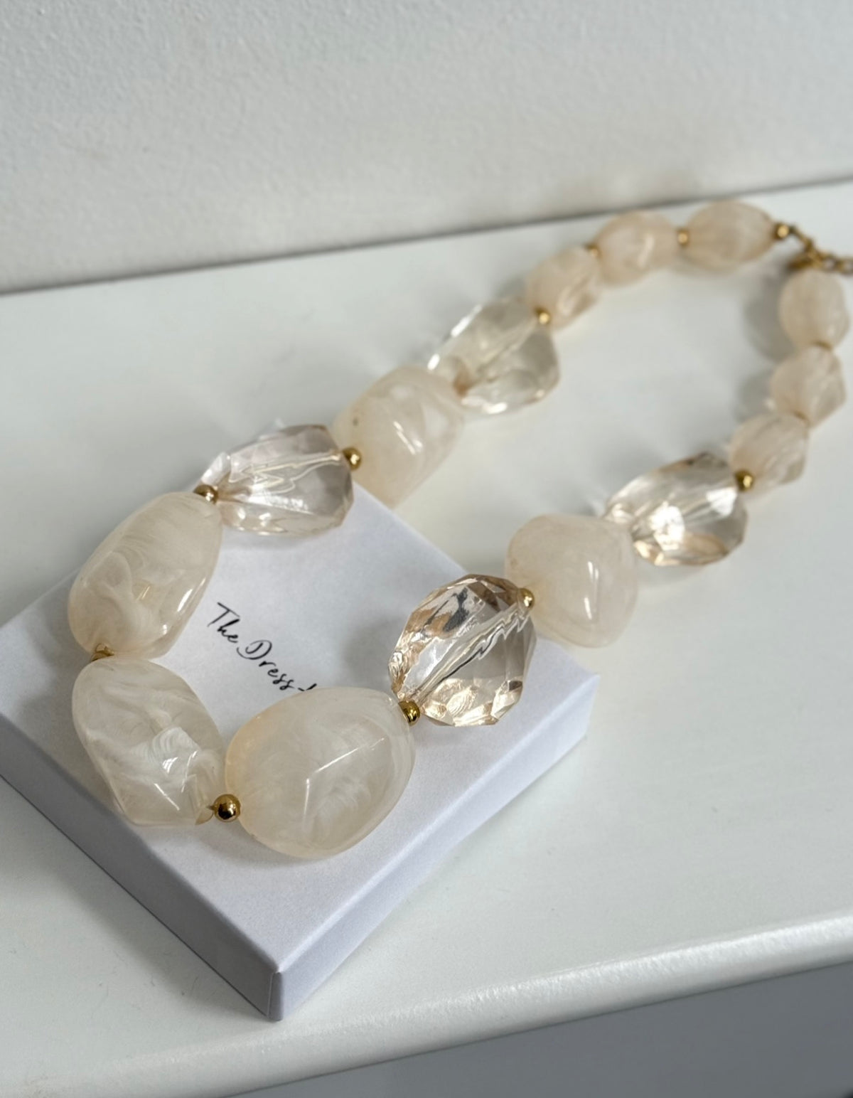 Arianna - Gold Cream Bead Necklace