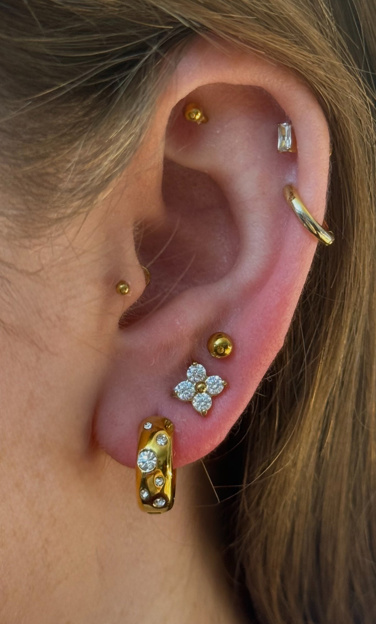 Courtney Hoop & Amber Stud Stacking Gold Earring Set