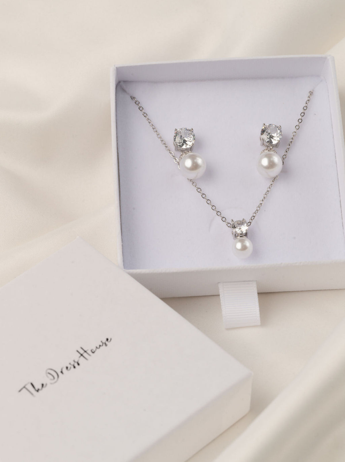 Anya Alice - Silver Pearl Earring Necklace Gift Set
