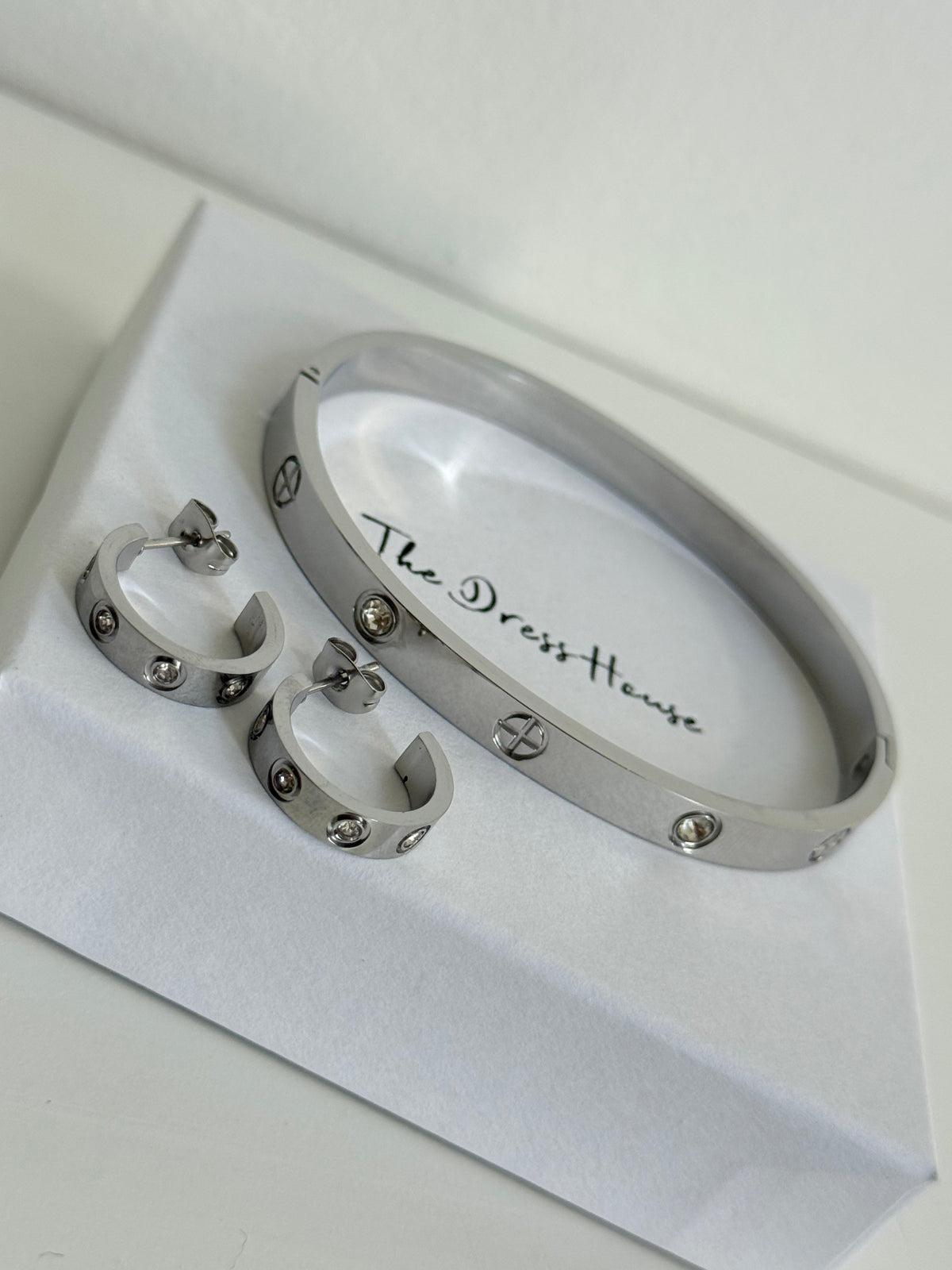 Sara Set - Silver Bracelet Bangle Earring Gift Set