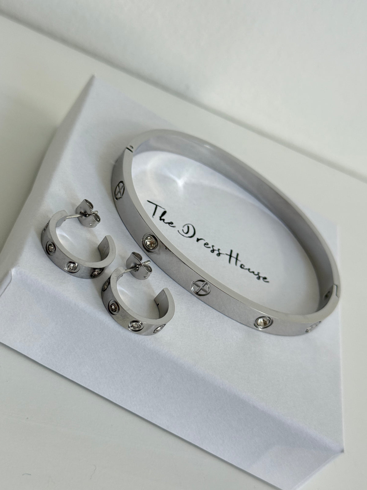 Sara Set - Silver Bracelet Bangle Earring Gift Set