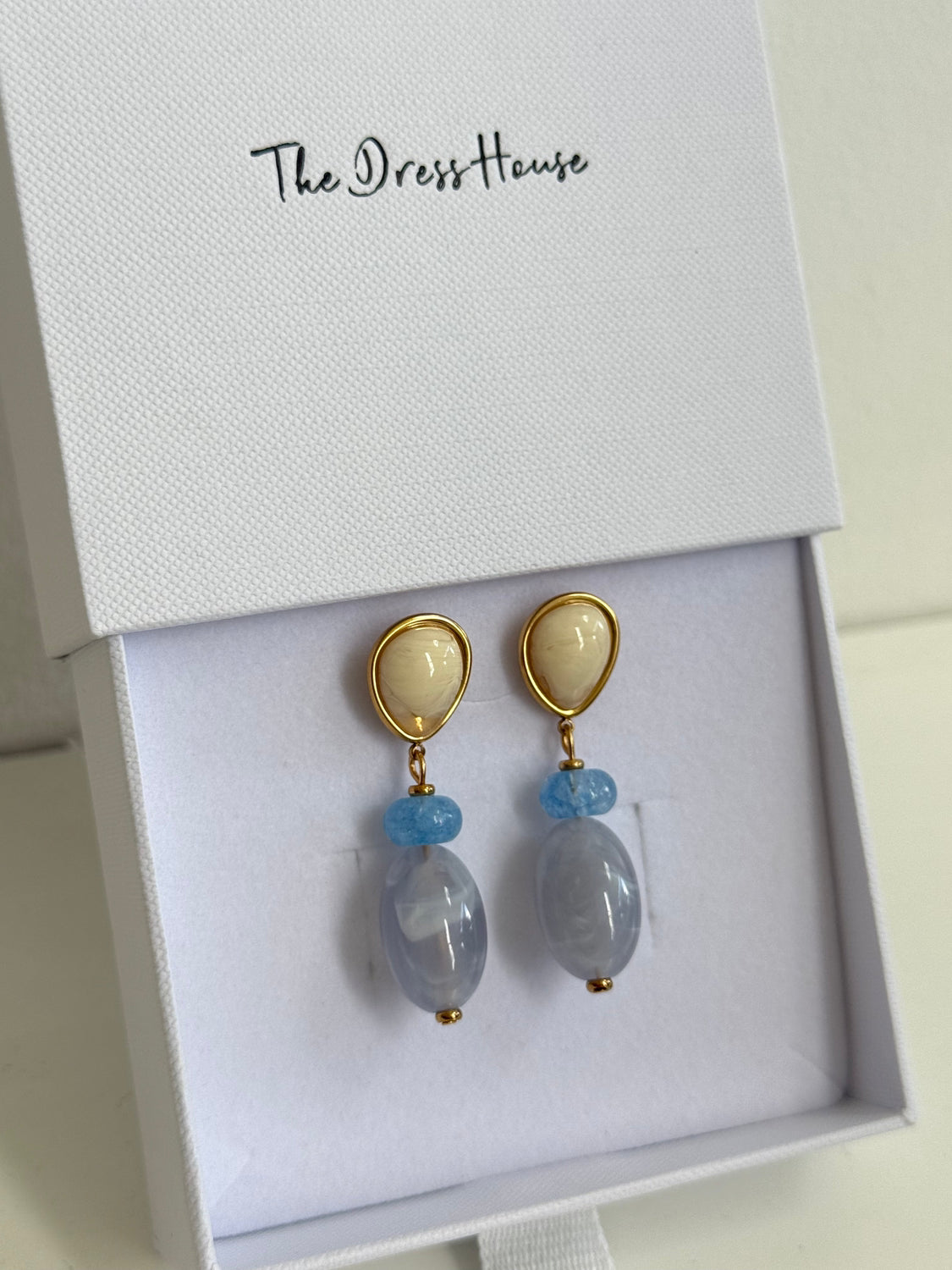 Saffron - Blue Cream Gold Earring