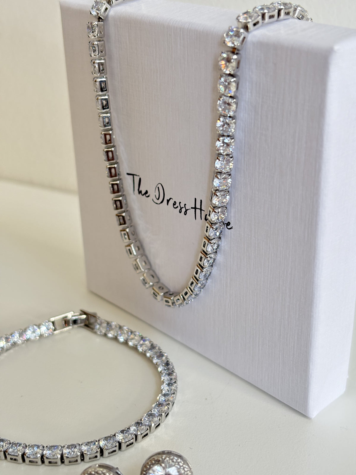 Dress House Bundle 29 Silver Tennis Necklace Bracelet Earring Set
