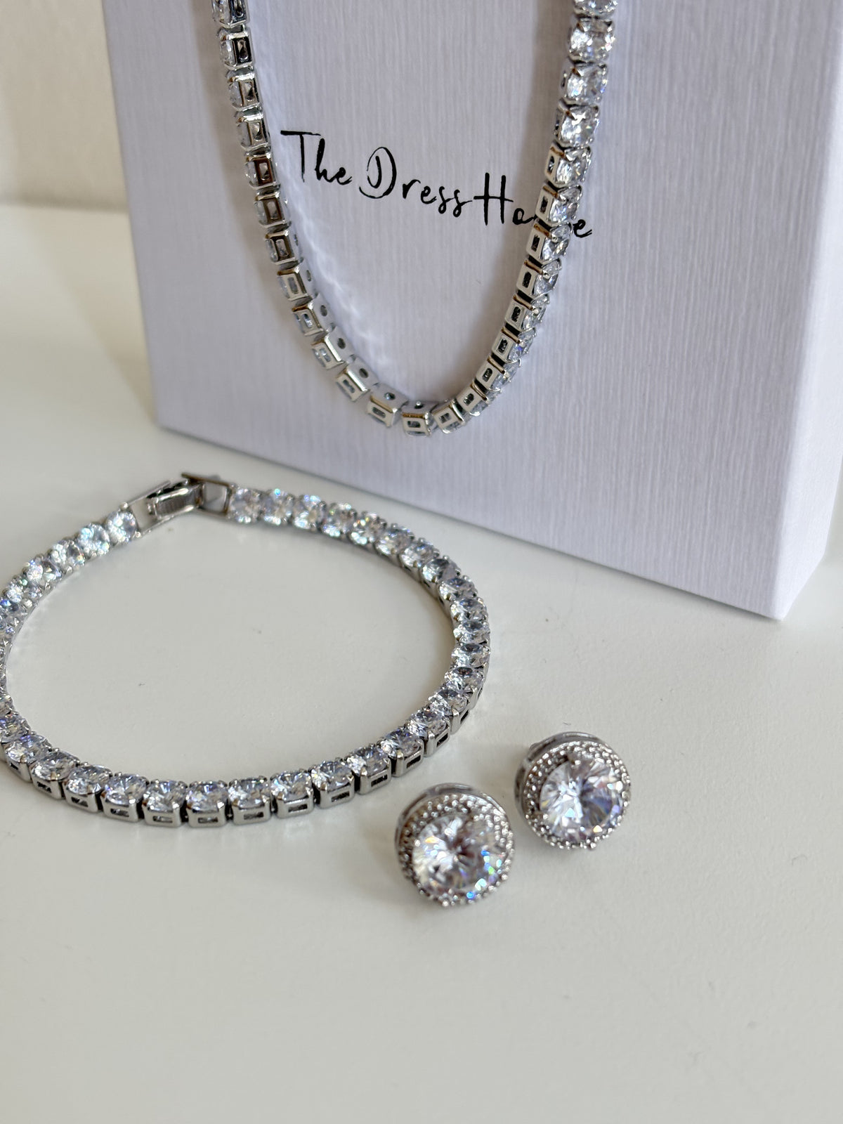 Dress House Bundle 29 Silver Tennis Necklace Bracelet Earring Set