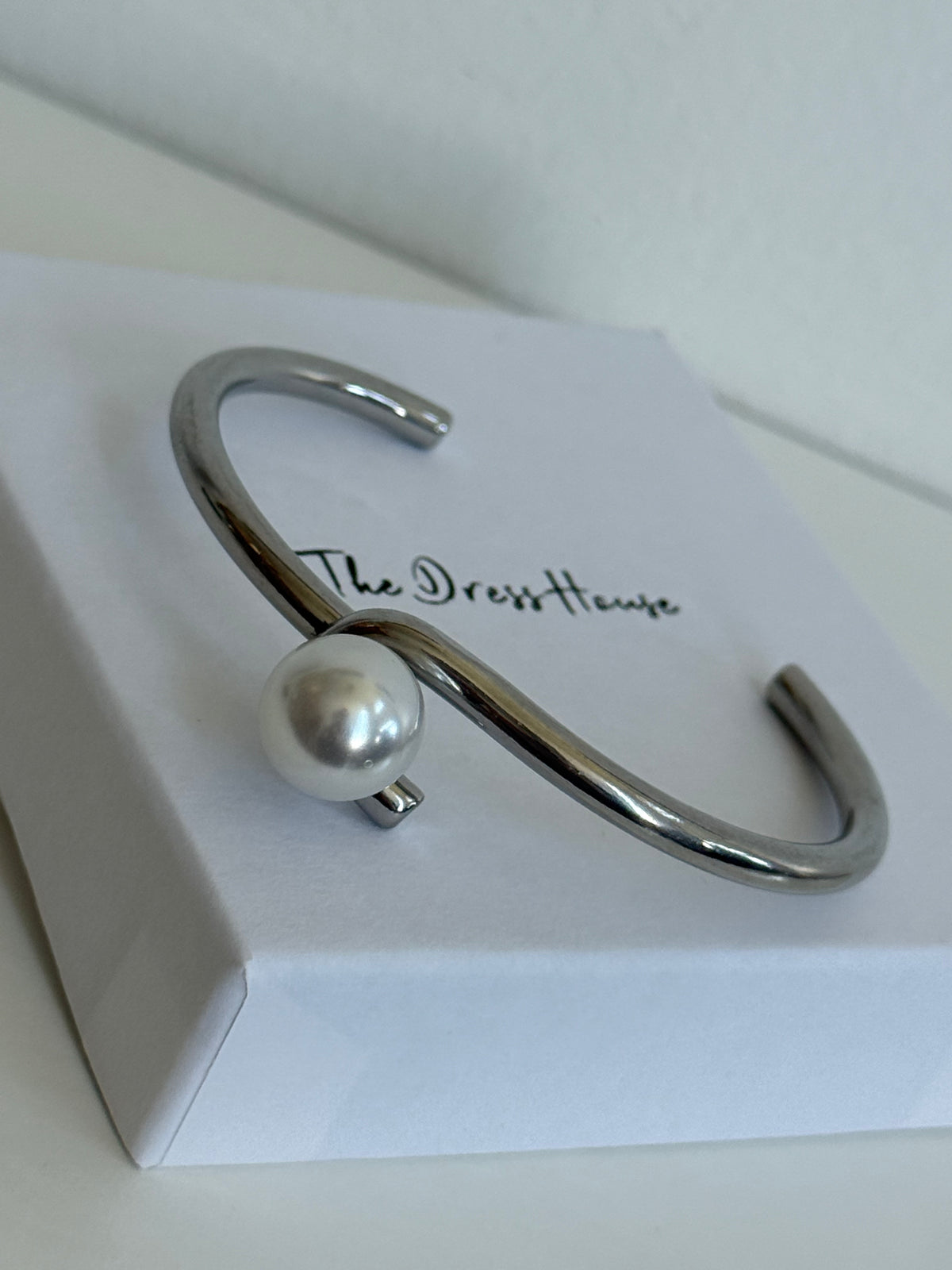 Ally - Silver Pearl Bangle Bracelet
